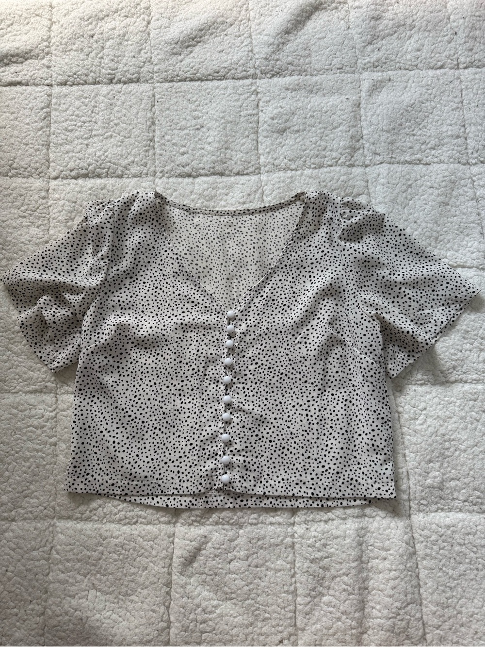 SHEIN White Short-Sleeve Polka Dot Button-Front Top